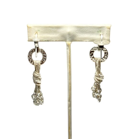 Sterling Silver Dangle Earrings Hammered Circle Knot Tassel Drop Jewelry - Picture 4 of 9
